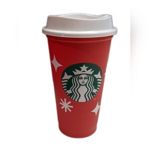 Starbucks 16 FL OZ winter holiday Christmas plastic cup with lid, reusable